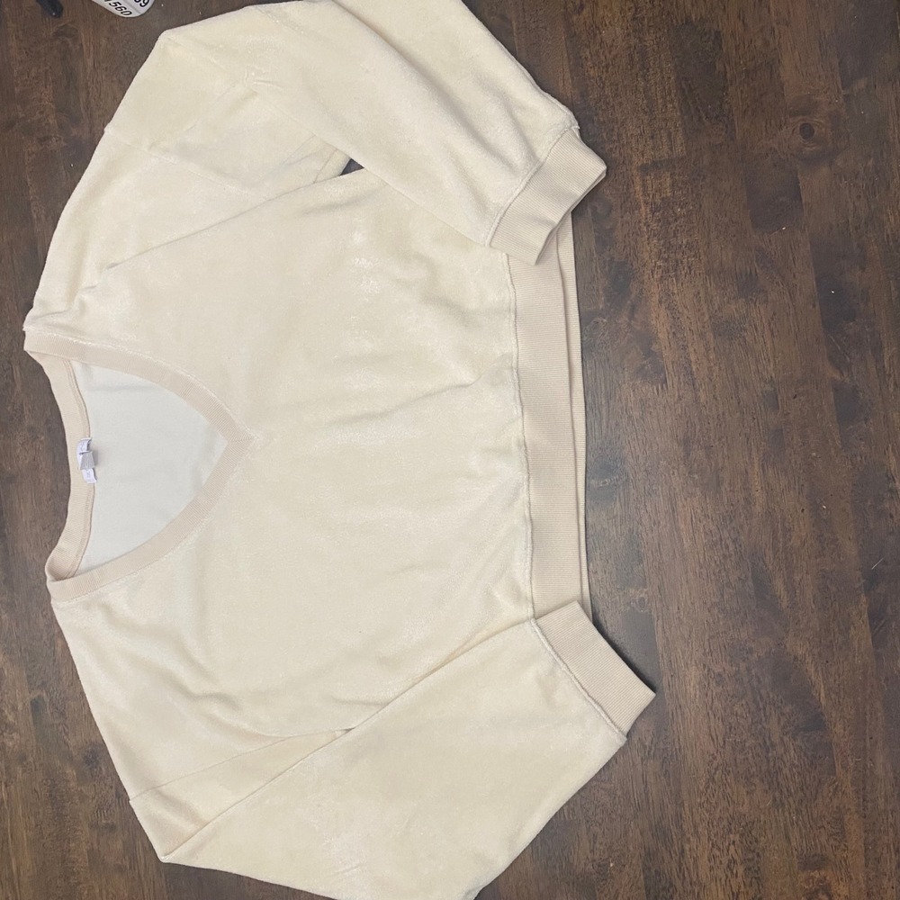 Beyond Yoga Cream Velour V-Neck Cropped Pullover Sweatshirt XL Made in USA